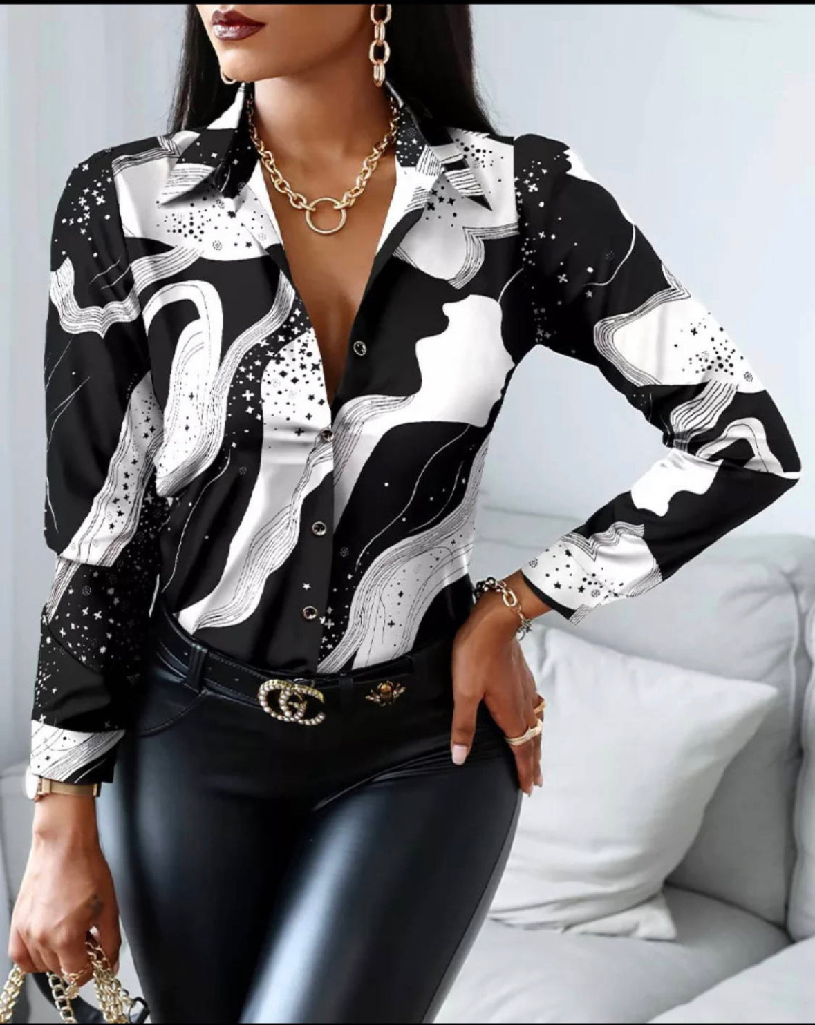 Elegant Long Sleeve Button Down Blouse