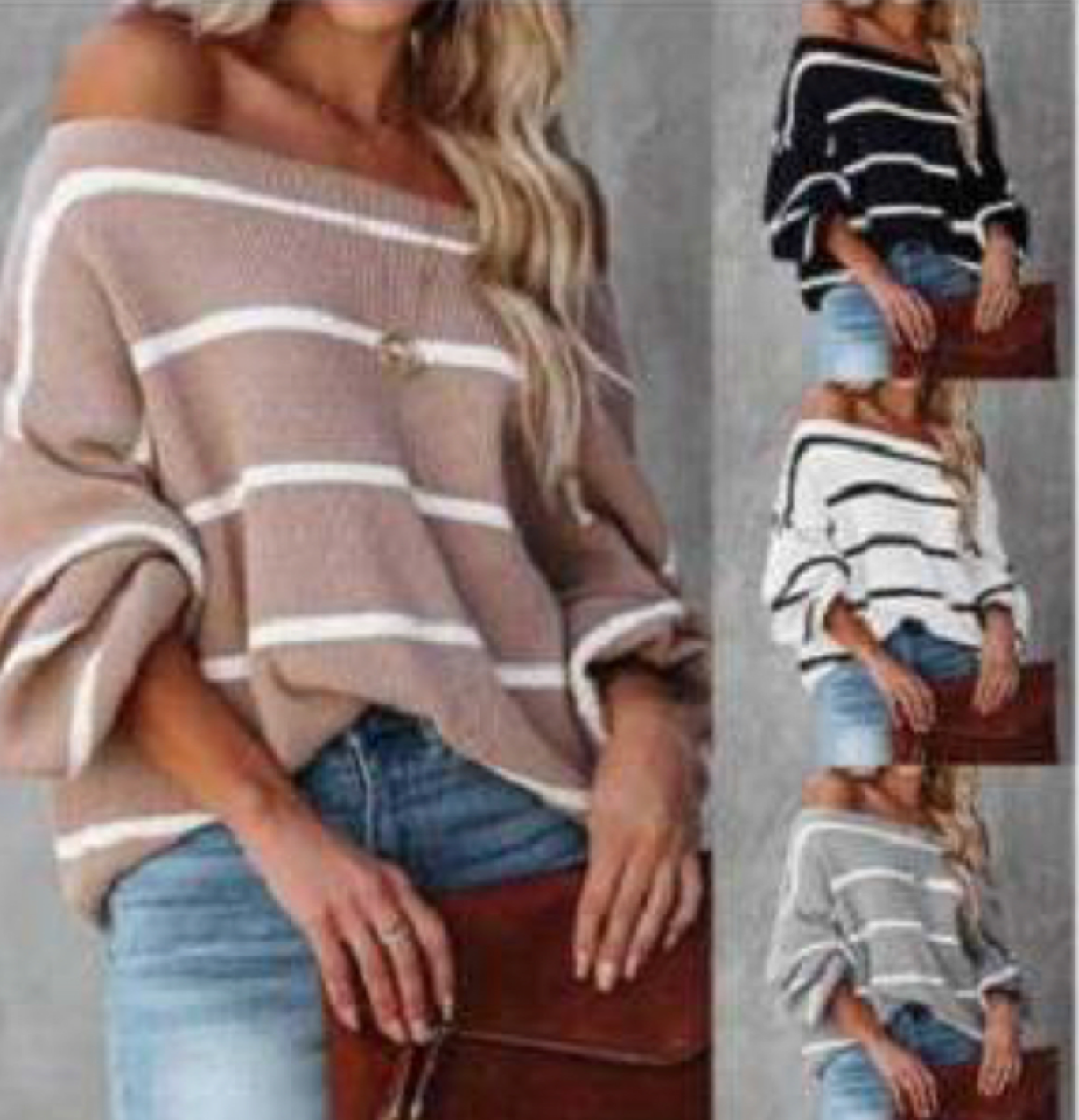 Stripe Knit Long Sleeve Pullover Sweater