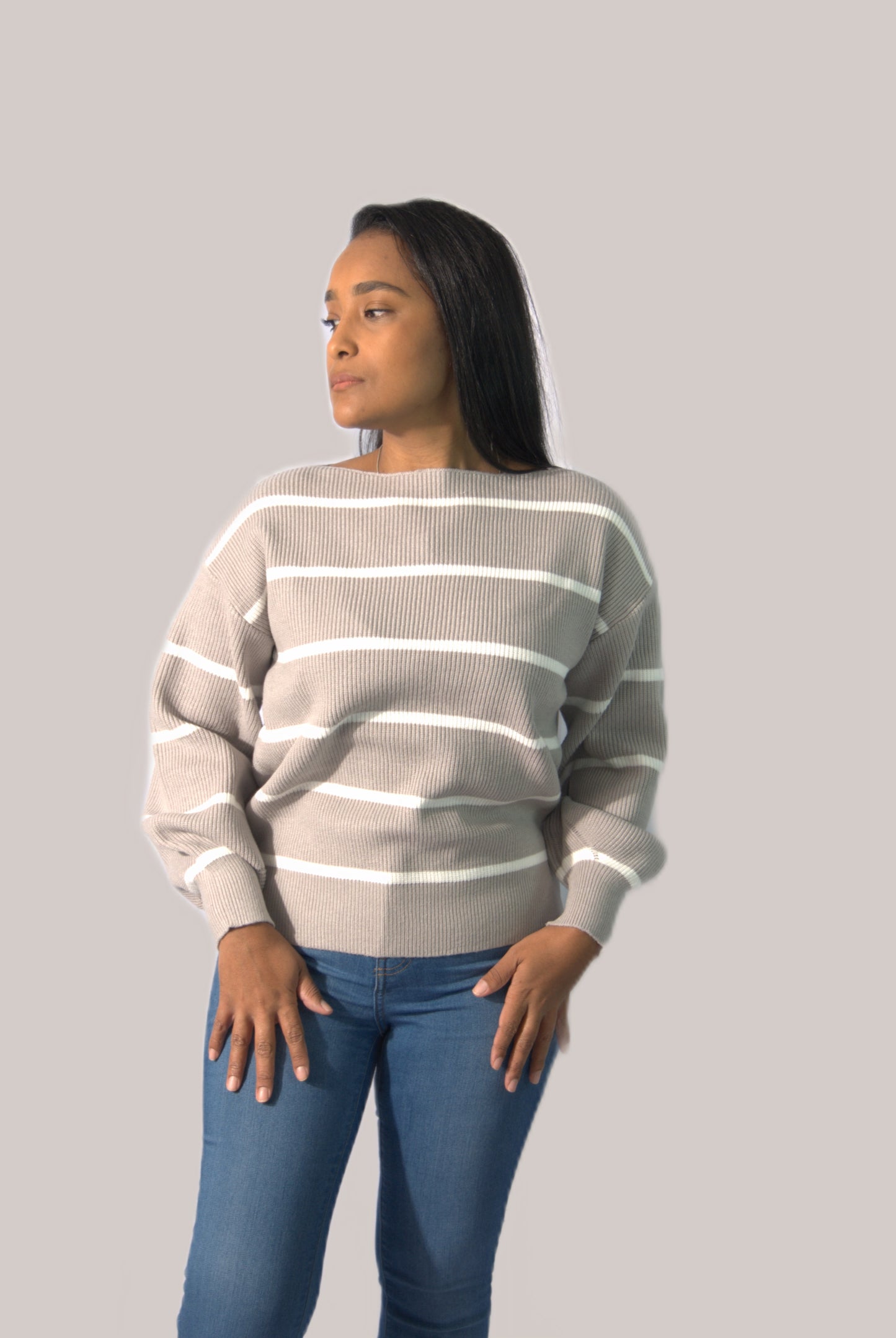 Stripe Knit Long Sleeve Pullover Sweater