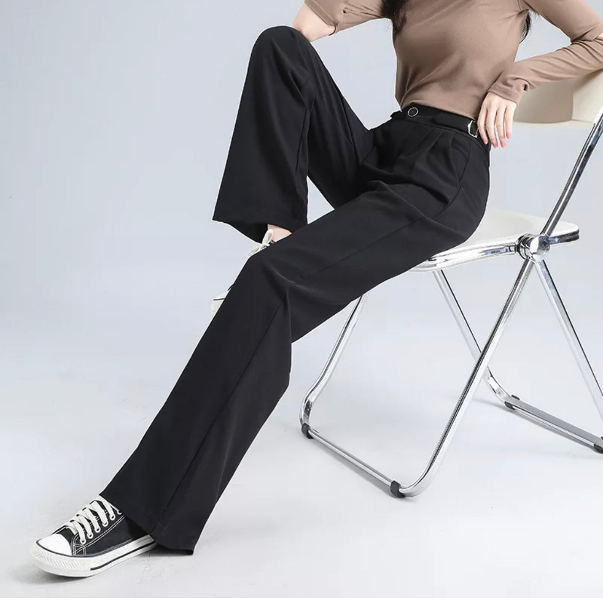 High Rise Straight Leg Linen Blend Dress Pants