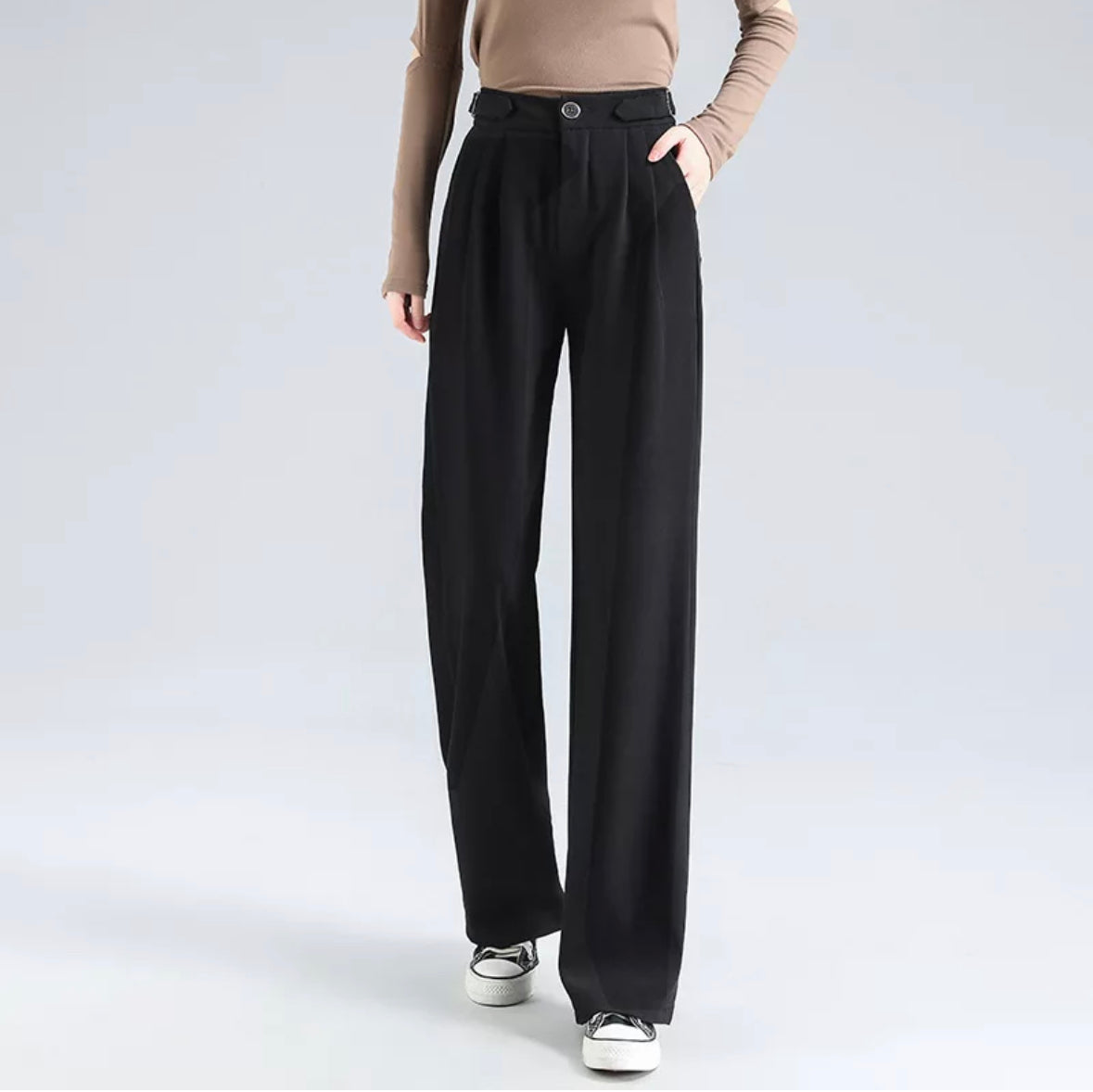 High Rise Straight Leg Linen Blend Dress Pants