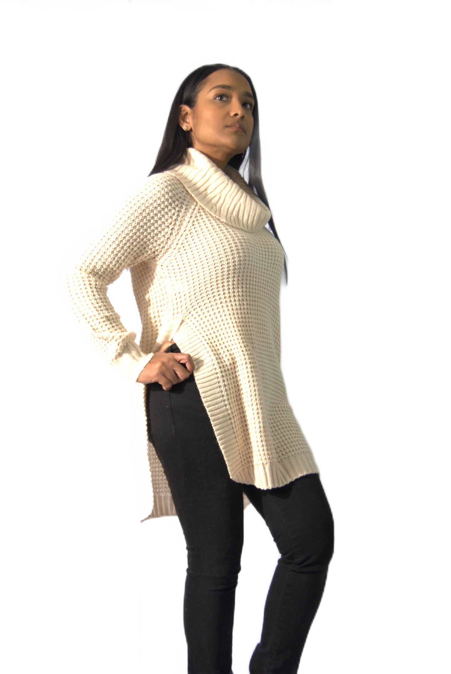 Long Oversized Turtleneck Sweater With Slid on the side