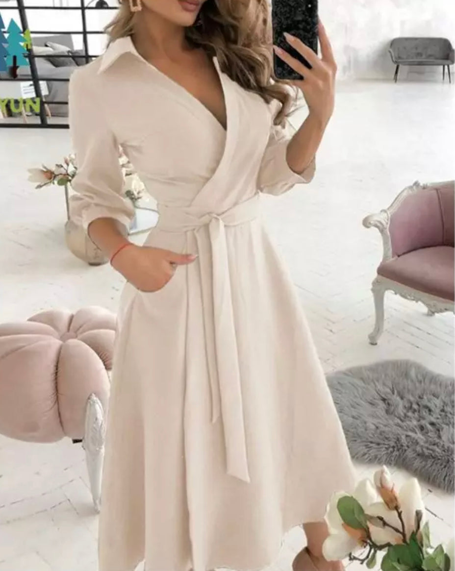 V-neck Belted Dress