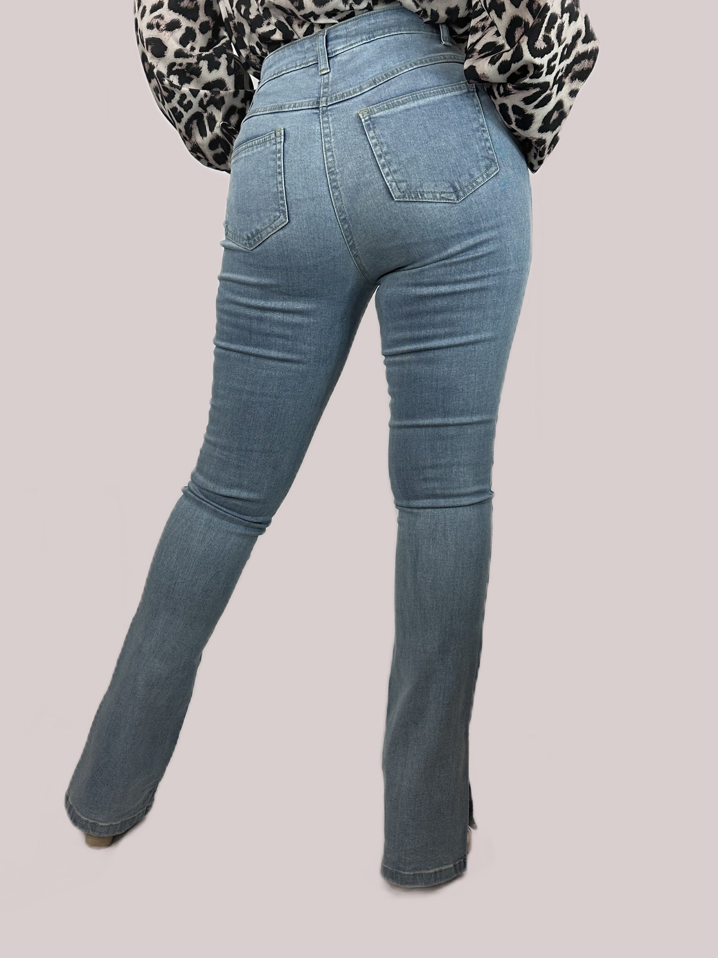 High Waist Side Slit Flared Jeans