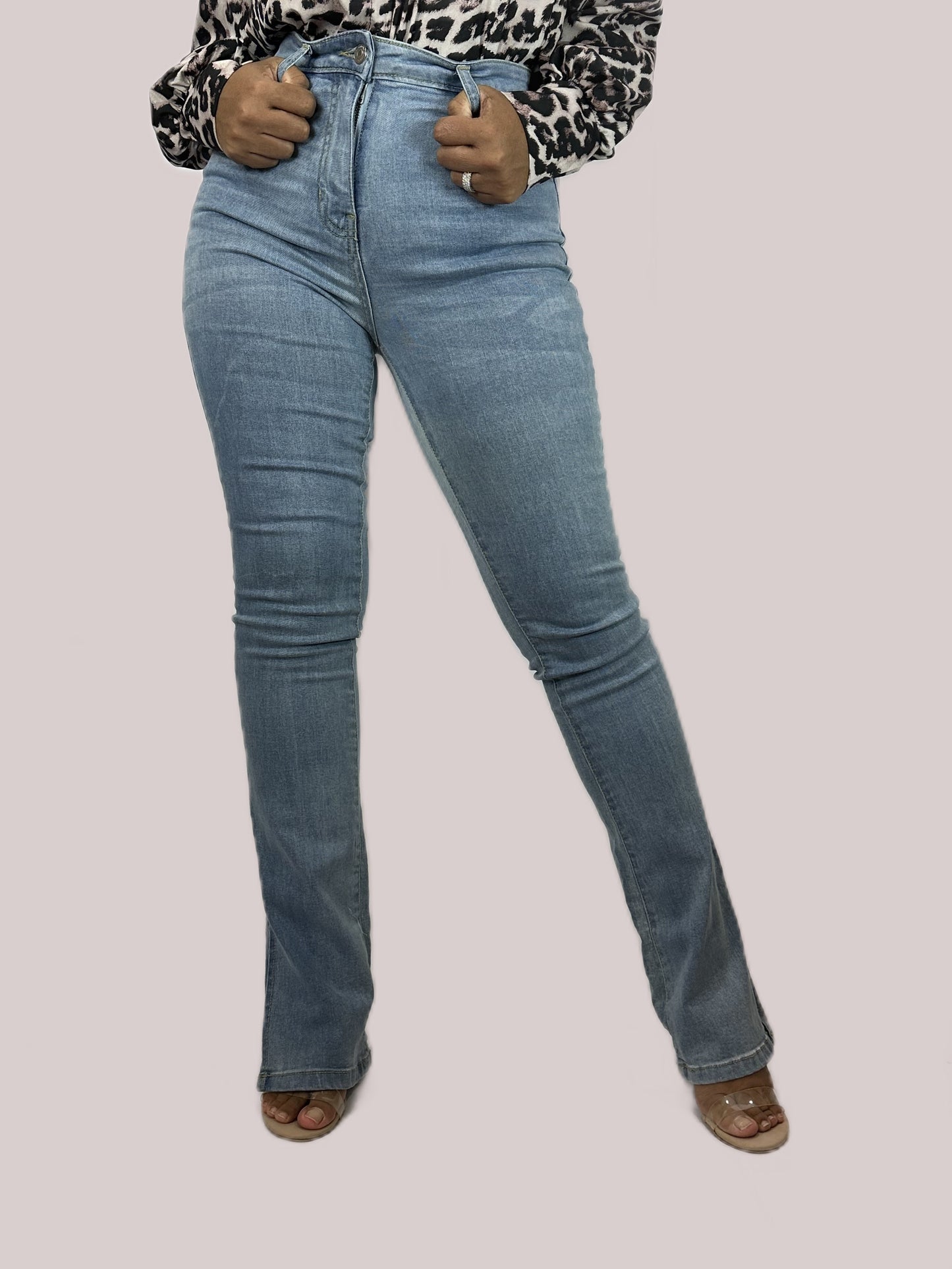 High Waist Side Slit Flared Jeans