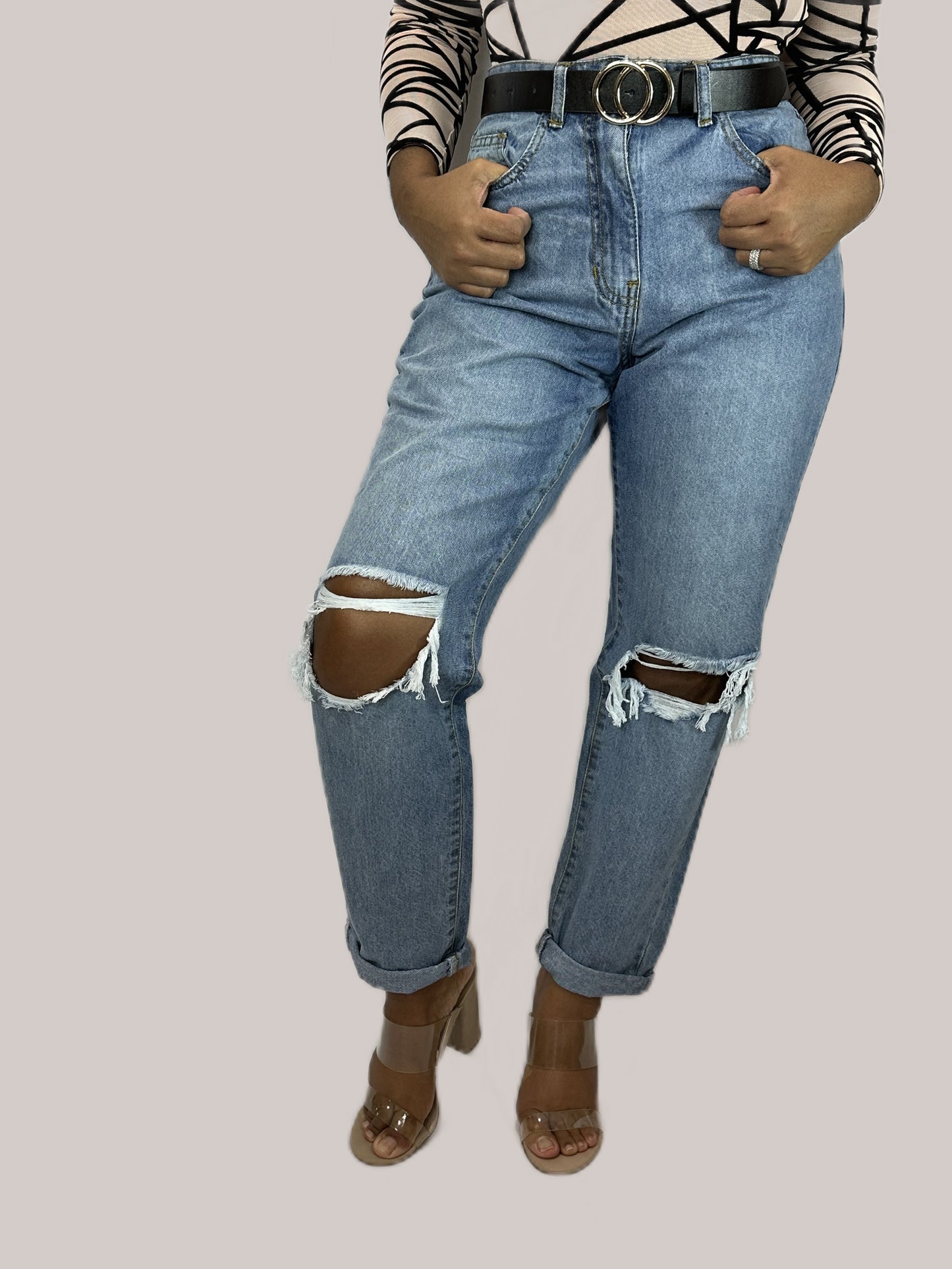 Distressed Ripped Knees boyfriend Jeans