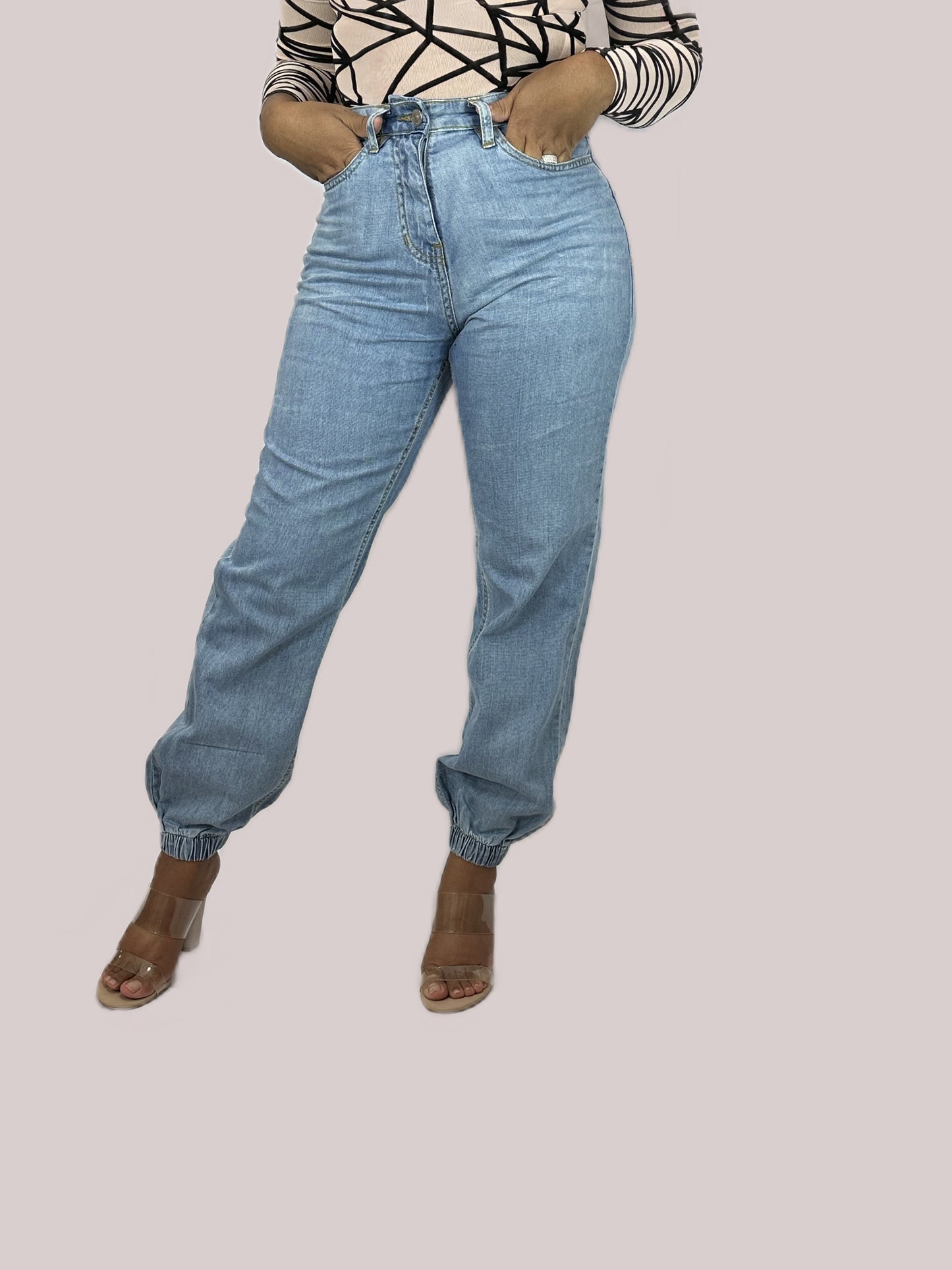 High Waisted Elasticized Cuffs Jeans