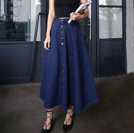 Vintage Long Blue Denim Skirt