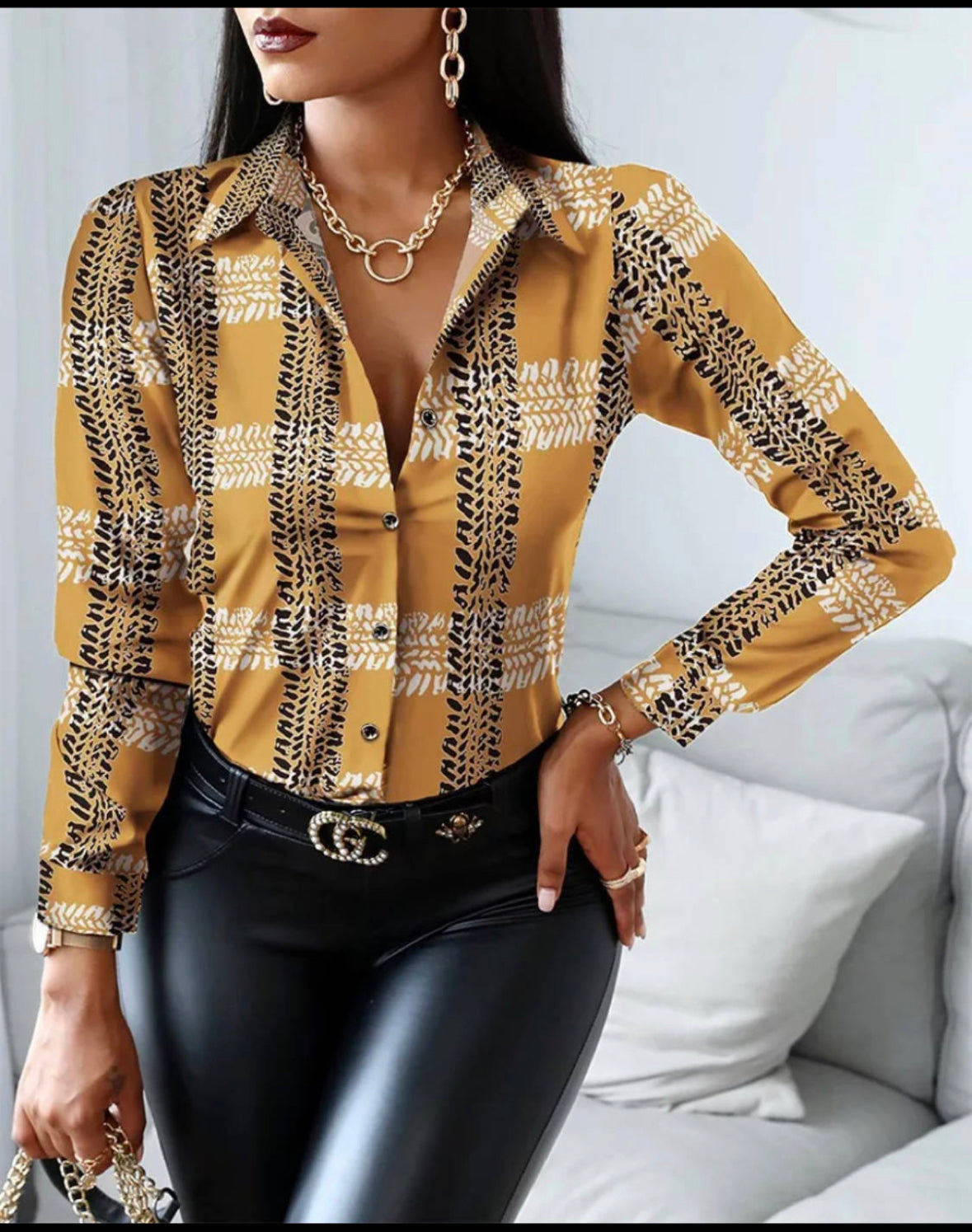 Elegant Long Sleeves Plaid Pattern Button Down Shirt